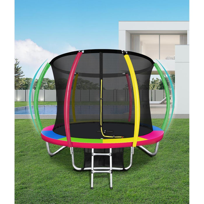 8FT/2.5m Premium Kids Trampoline | Rainbow Safe Fully Enclosed Outdoor Play Trampoline by Mazam