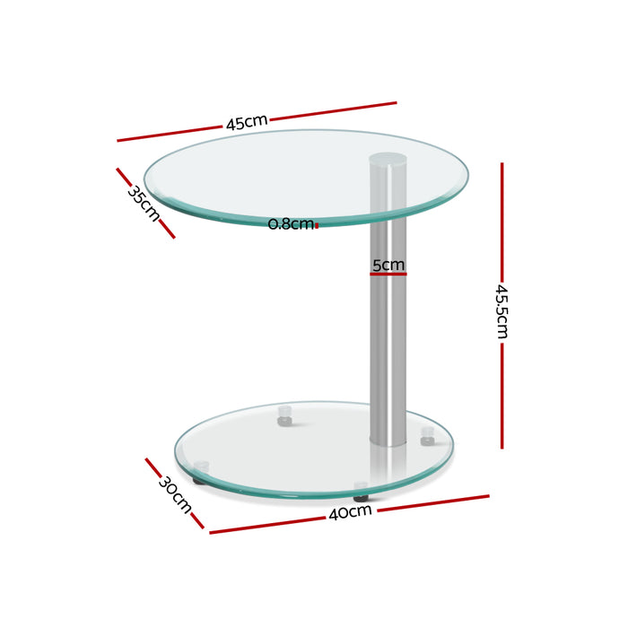 Gianni Tempered Glass 45cm Round 2 Tier Side Table | Glass Coffee Table