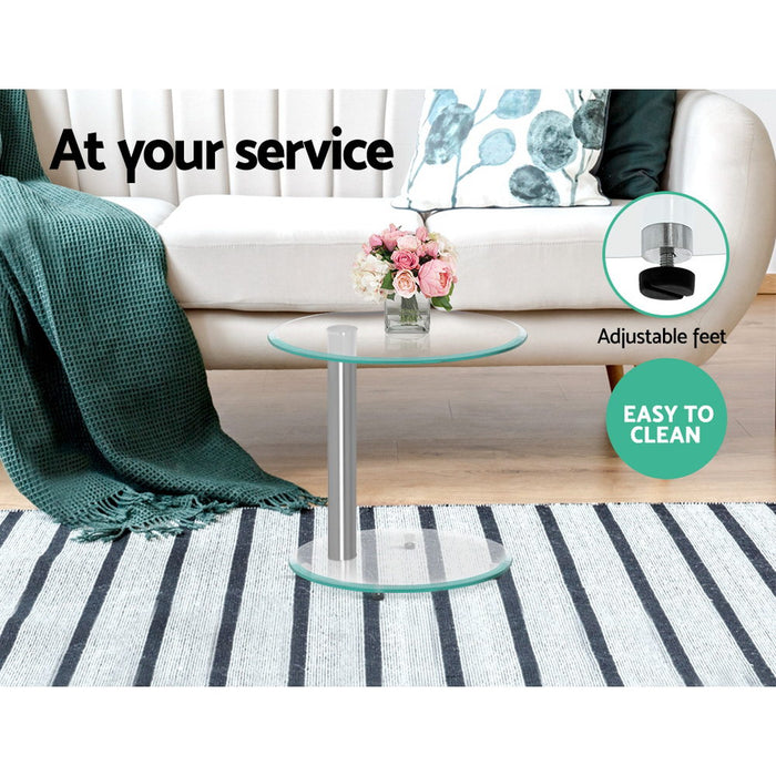 Gianni Tempered Glass 45cm Round 2 Tier Side Table | Glass Coffee Table