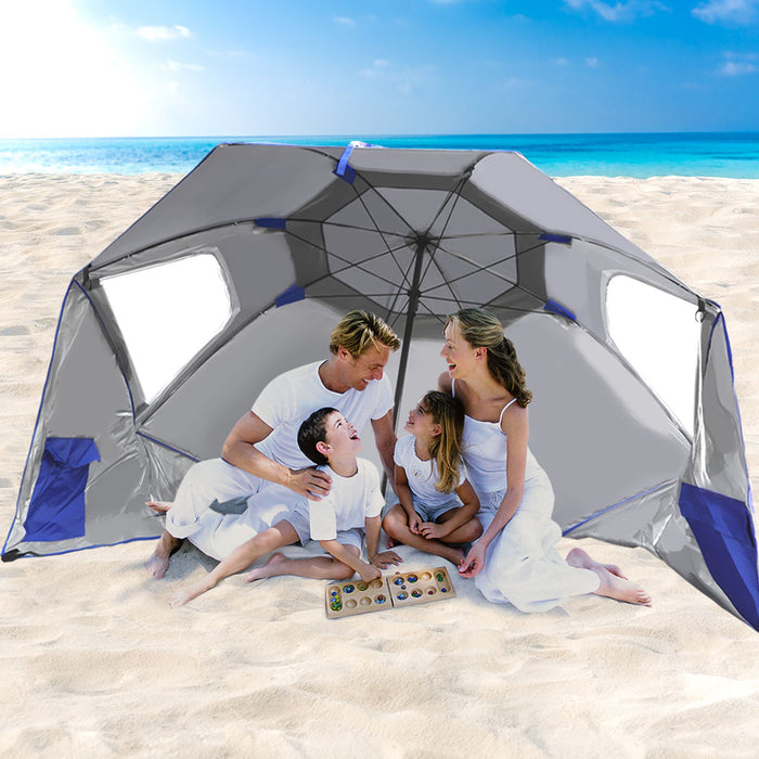2.33M Large Beach Umbrella | UV Protected Beach Shelter and Beach Shade in Blue