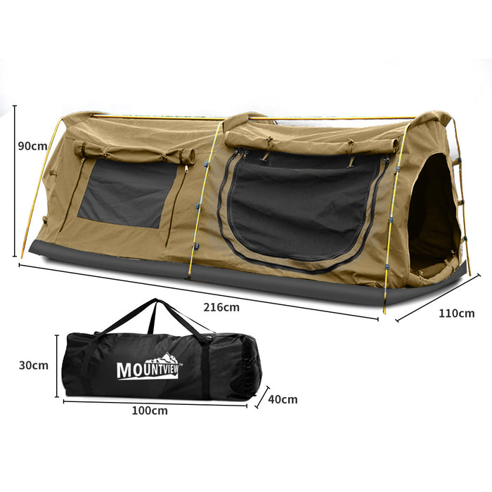Mountview Double King Swag Camping Swags Canvas Dome Tent Hiking Mattress Khaki