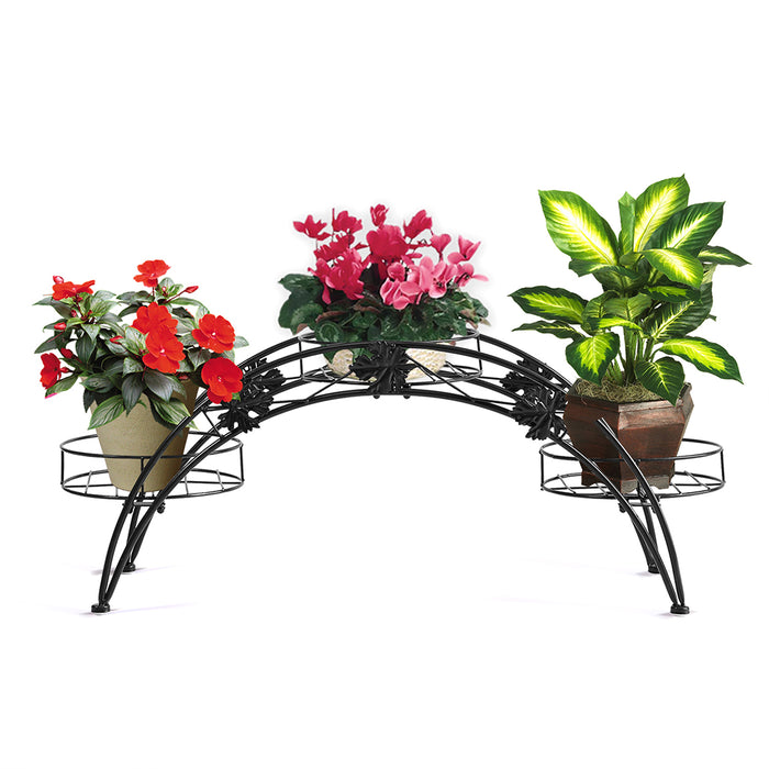 Natura Bridge Metal 3 Pot Plant Stand | Outdoor Indoor Flower Pot Rack in Black