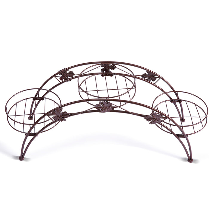 Natura Bridge Metal 3 Pot Plant Stand | Outdoor Indoor Flower Pot Rack in Bronze