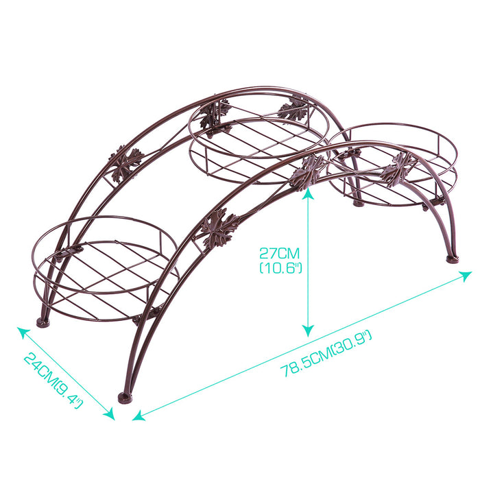 Natura Bridge Metal 3 Pot Plant Stand | Outdoor Indoor Flower Pot Rack in Bronze