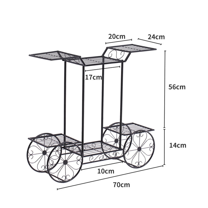 Set of Two Natura Metal Plant Stands | Outdoor Indoor Flower 6 Pot Bicycle Rack in Black