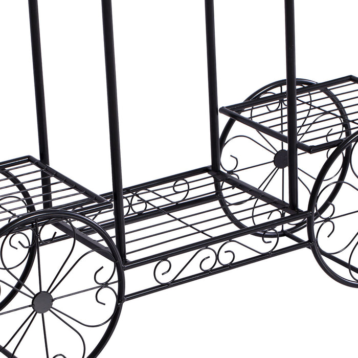 Set of Two Natura Metal Plant Stands | Outdoor Indoor Flower 6 Pot Bicycle Rack in Black