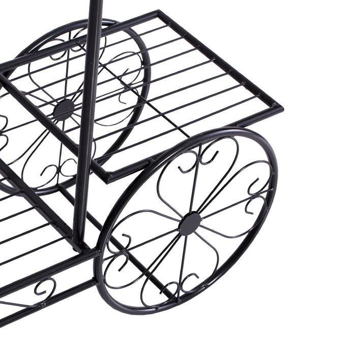 Set of Two Natura Metal Plant Stands | Outdoor Indoor Flower 6 Pot Bicycle Rack in Black