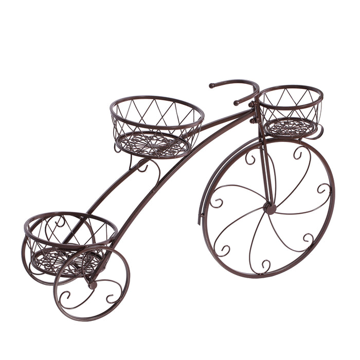 Natura Bicycle Metal Plant Stand | Outdoor Indoor Flower 3 Pot Bicycle Rack in Bronze