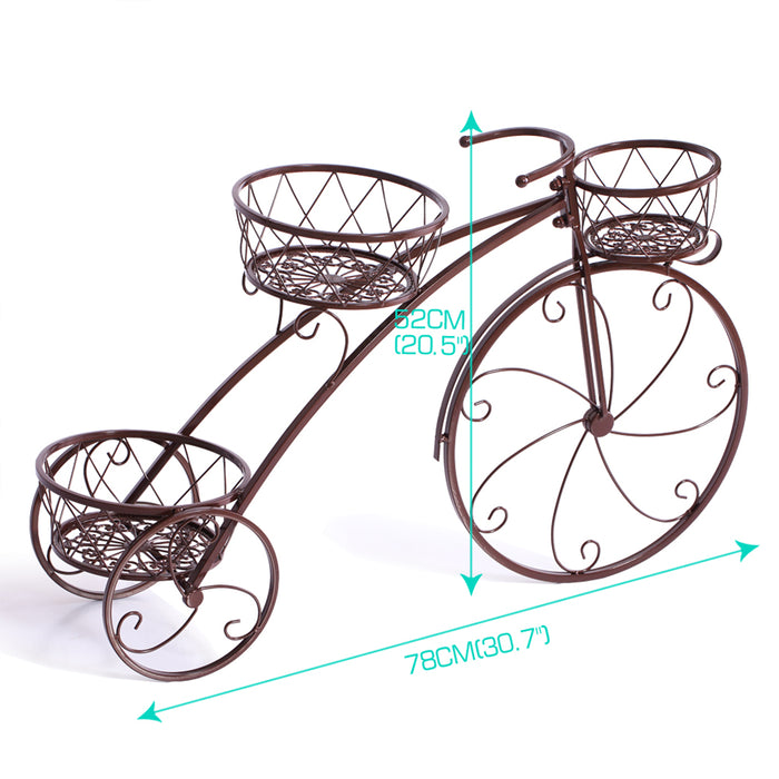 Natura Bicycle Metal Plant Stand | Outdoor Indoor Flower 3 Pot Bicycle Rack in Bronze