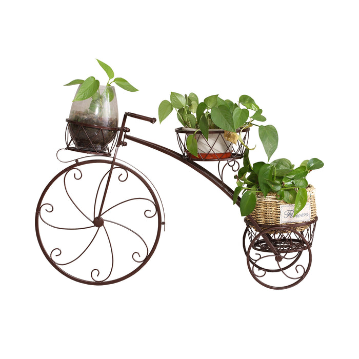 Natura Bicycle Metal Plant Stand | Outdoor Indoor Flower 3 Pot Bicycle Rack in Bronze