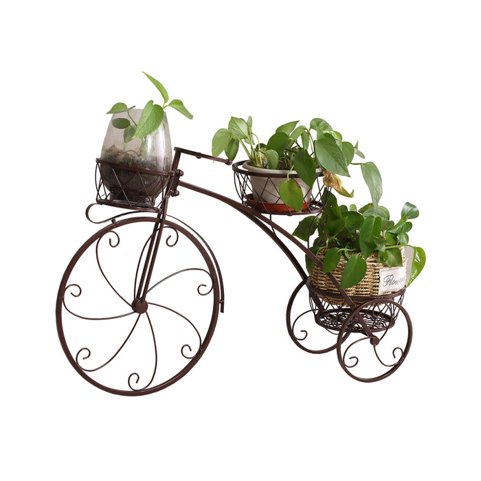 Natura Bicycle Metal Plant Stand | Outdoor Indoor Flower 3 Pot Bicycle Rack in Bronze