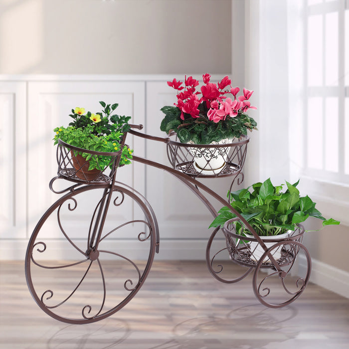 Natura Bicycle Metal Plant Stand | Outdoor Indoor Flower 3 Pot Bicycle Rack in Bronze