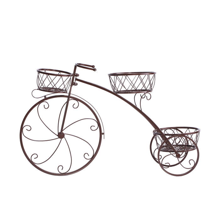 Natura Bicycle Metal Plant Stand | Outdoor Indoor Flower 3 Pot Bicycle Rack in Bronze