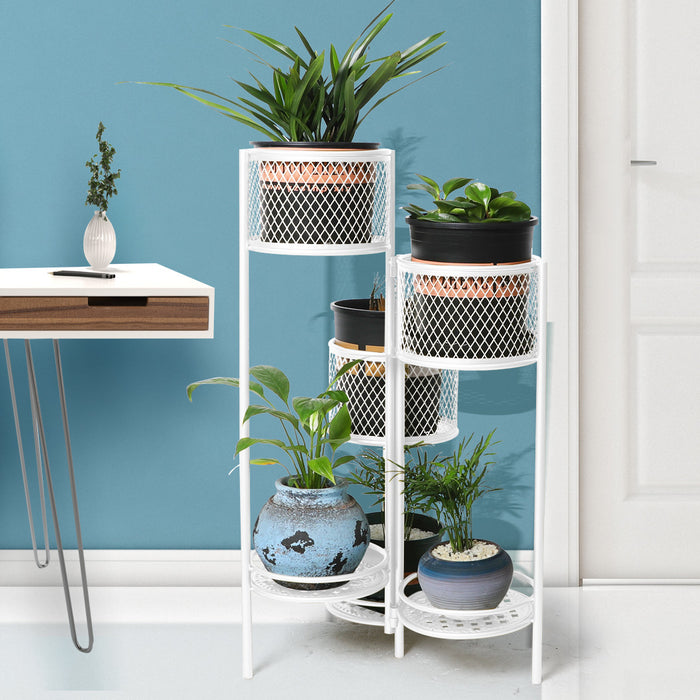 Natura 6 Tier Metal Plant Stand | Flower Pot Shelves and Stand in White