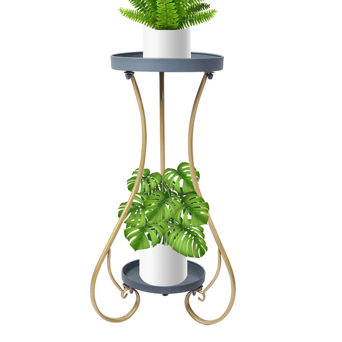 Natura Rose 2 Tier Metal Plant Stand | 70cm Flower Pot Shelves and Stand in Grey