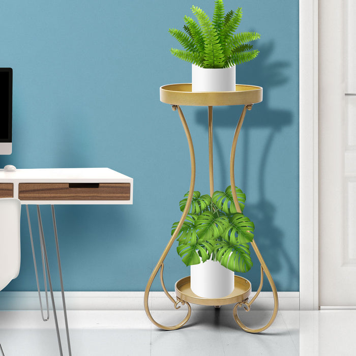 Natura Rose 2 Tier Metal Plant Stand | Flower Pot Shelves and Stand in Gold