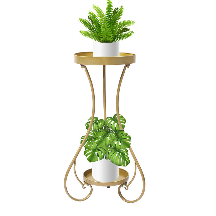 Natura Rose 2 Tier Metal Plant Stand | Flower Pot Shelves and Stand in Gold