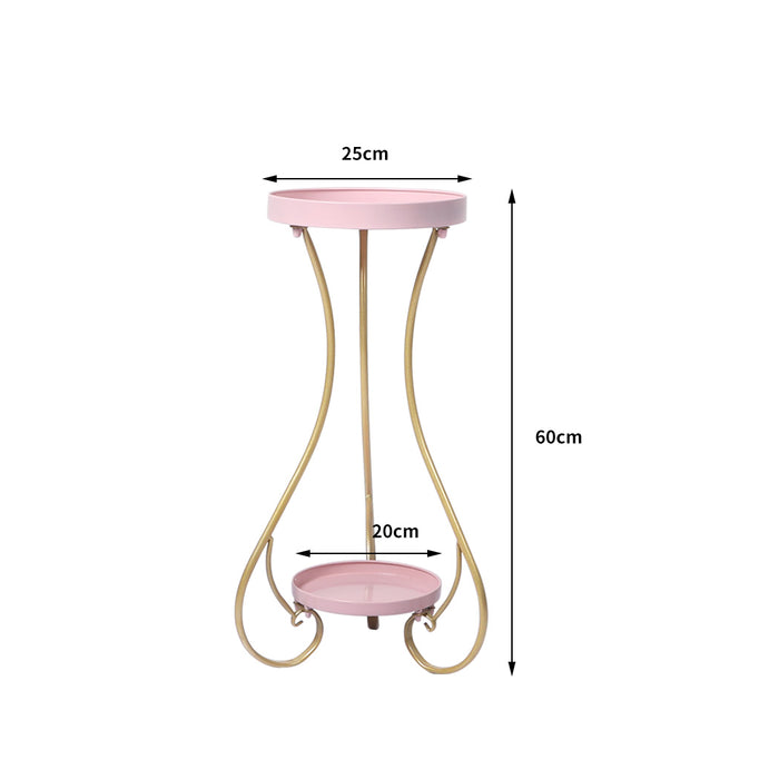 Natura Rose 2 Tier Metal Plant Stand | Flower Pot Shelves and Stand in Pink