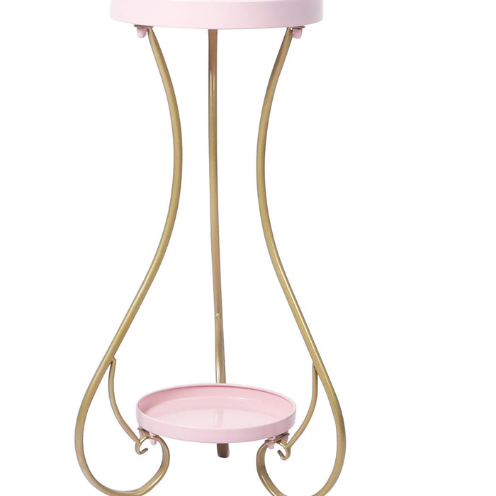 Natura Rose 2 Tier Metal Plant Stand | Flower Pot Shelves and Stand in Pink