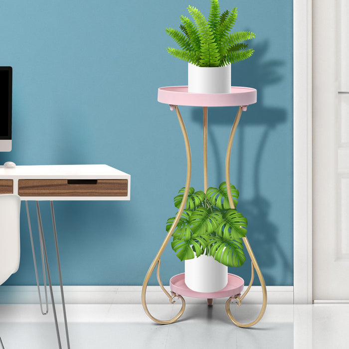 Natura Rose 2 Tier Metal Plant Stand | Flower Pot Shelves and Stand in Pink