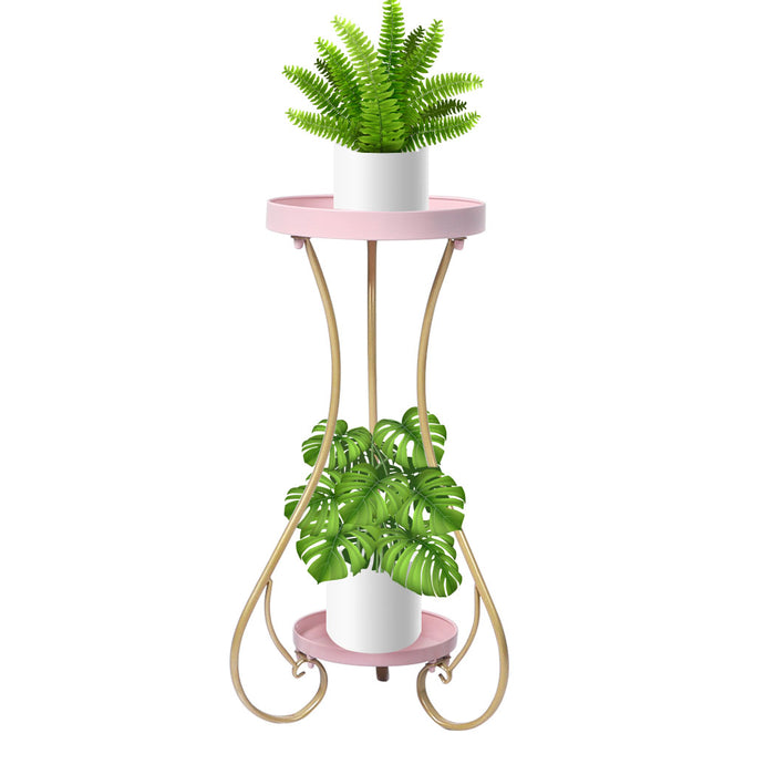Natura Rose 2 Tier Metal Plant Stand | Flower Pot Shelves and Stand in Pink