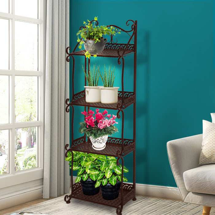 Natura X 4 Tier Metal Plant Stand | Flower Pot Shelves and Stand in Bronze
