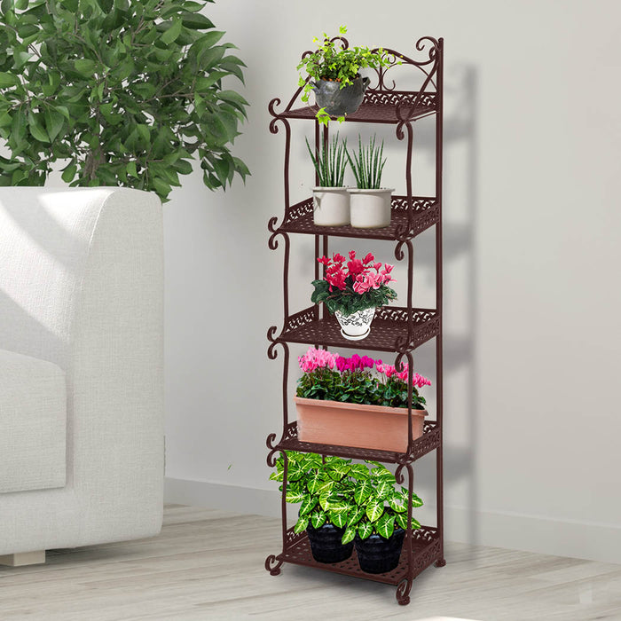 Natura 5 Tier Metal Plant Stand | Flower Pot Shelves and Stand in Bronze