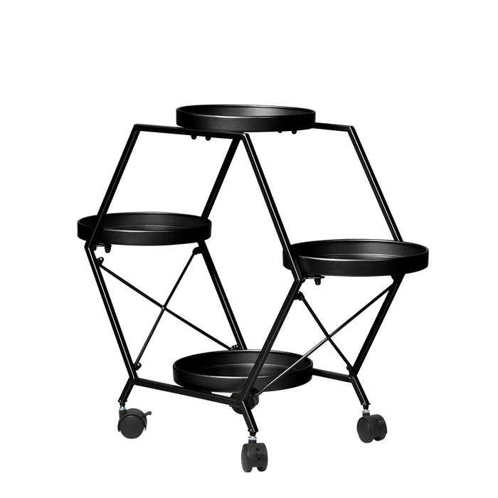 Natura 3 Tier Metal Plant Stand on Wheels | Flower Pot Shelves and Stand Black