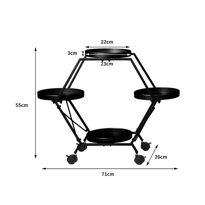 Natura 3 Tier Metal Plant Stand on Wheels | Flower Pot Shelves and Stand Black