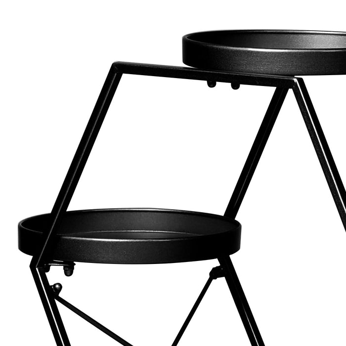 Natura 3 Tier Metal Plant Stand on Wheels | Flower Pot Shelves and Stand Black