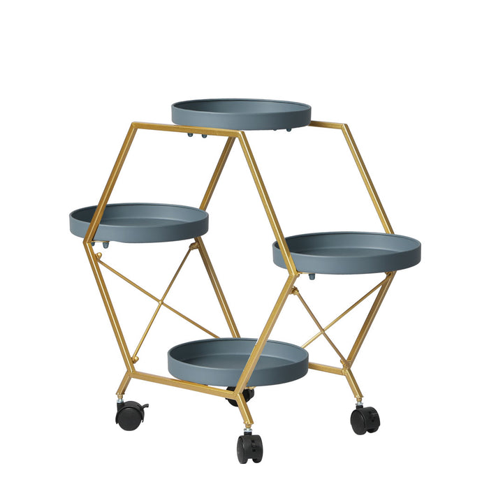 Natura 3 Tier Metal Plant Stand on Wheels | Flower Pot Shelves and Stand Grey