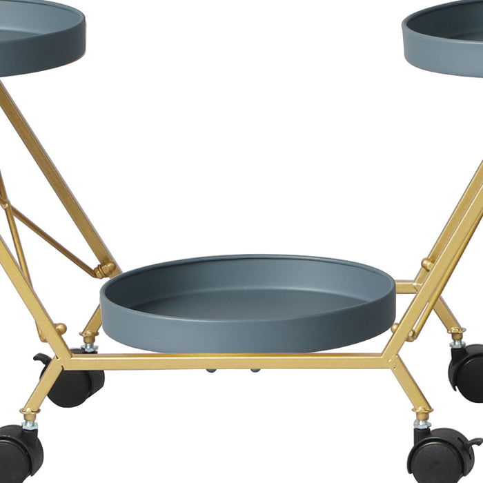 Natura 3 Tier Metal Plant Stand on Wheels | Flower Pot Shelves and Stand Grey