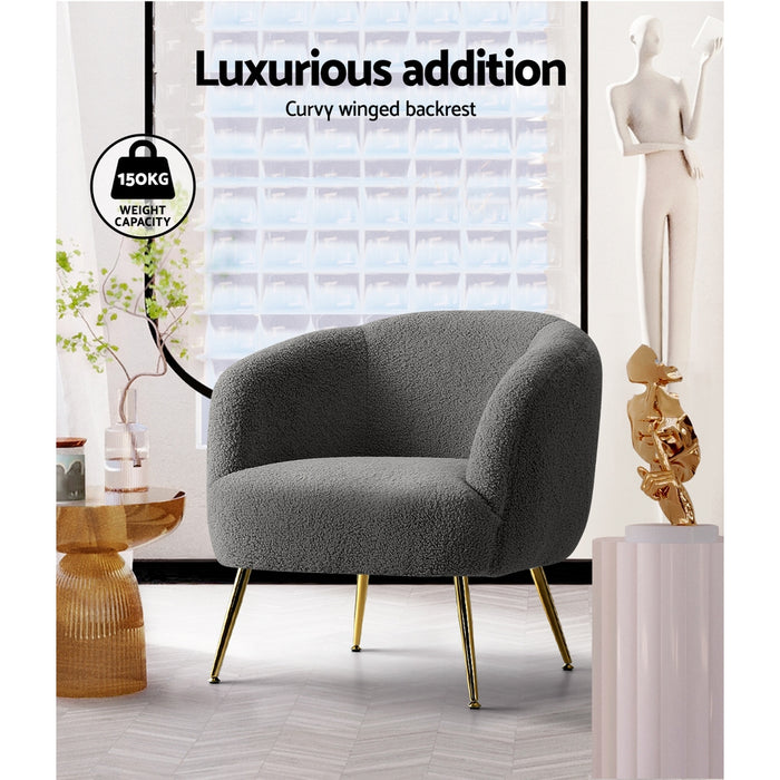 Nora Sherpa Boucle Lounge Armchair | Premium Soft Accent Chair Charcoal