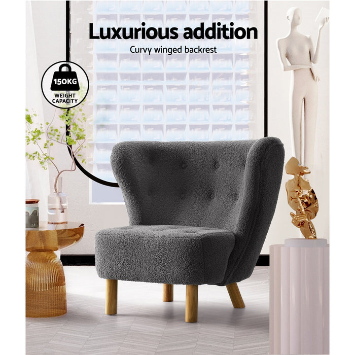 Nora Sherpa Fabric Lounge Armchair | Premium Soft Accent Chair Charcoal