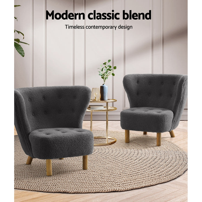 Nora Sherpa Fabric Lounge Armchair | Premium Soft Accent Chair Charcoal