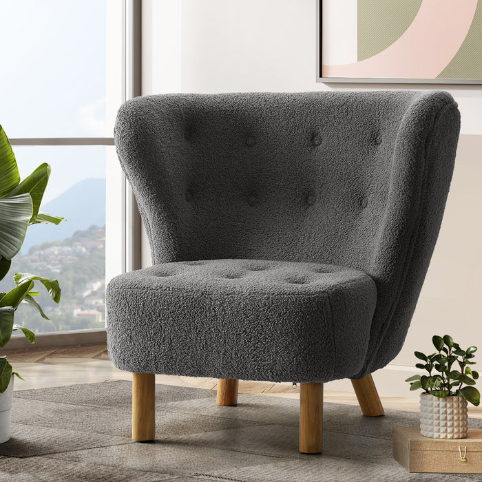 Nora Sherpa Fabric Lounge Armchair | Premium Soft Accent Chair Charcoal