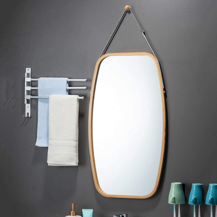 Premium Bliss Bamboo 74cm Hanging Oval Mirror | Adjustable Wall Hung Bamboo Bathroom Bedroom Mirror