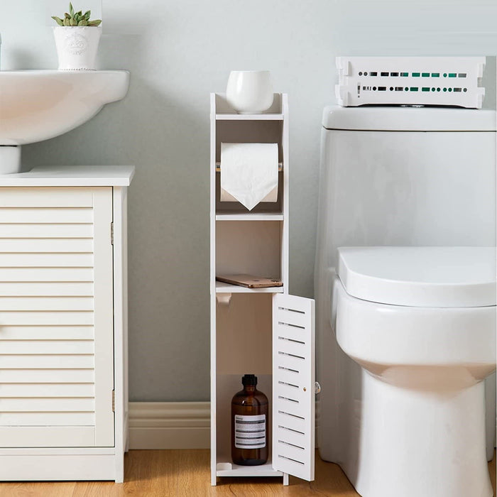 Sierra 76cm Wooden Bathroom Toilet Paper Roll Holder and Storage in White