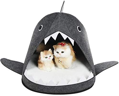 Cozy Shark Pet Cave Bed for Cats and Small Dogs in Dark Grey