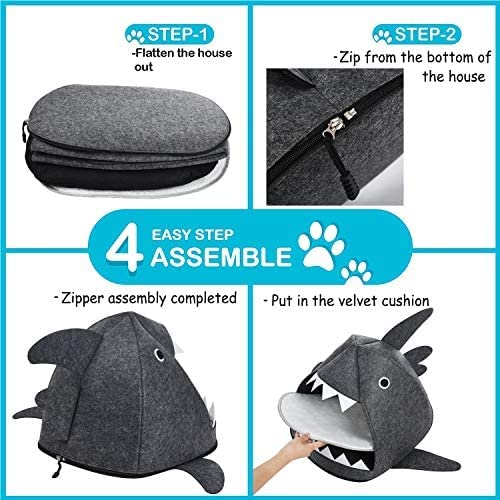 Cozy Shark Pet Cave Bed for Cats and Small Dogs in Dark Grey