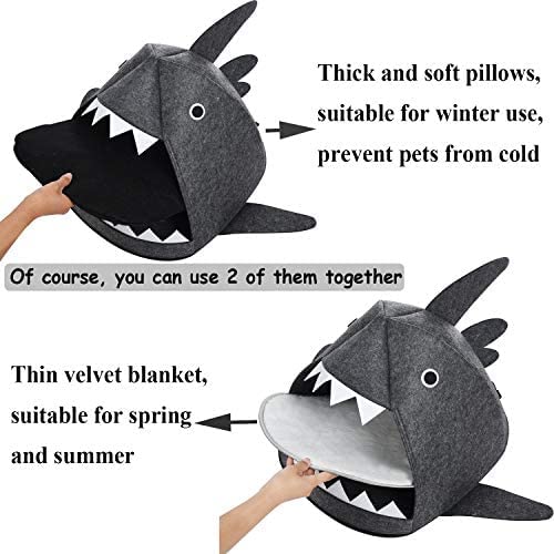 Cozy Shark Pet Cave Bed for Cats and Small Dogs in Dark Grey