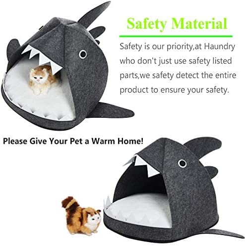 Cozy Shark Pet Cave Bed for Cats and Small Dogs in Dark Grey