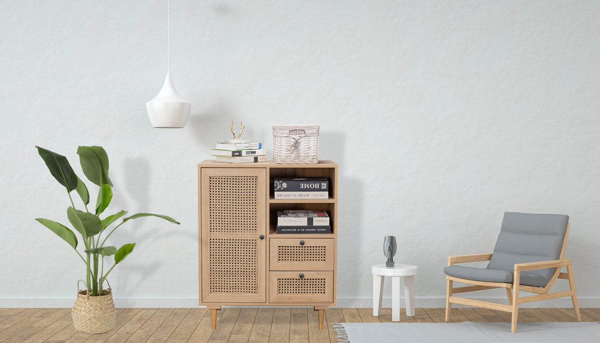 Porto Rattan 2 Draw Buffet Sideboard Storage Cabinet Table | Modern Wooden Hallway Storage Unit