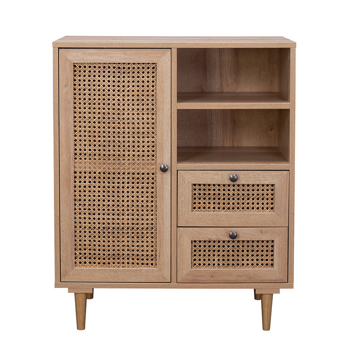 Porto Rattan 2 Draw Buffet Sideboard Storage Cabinet Table | Modern Wooden Hallway Storage Unit
