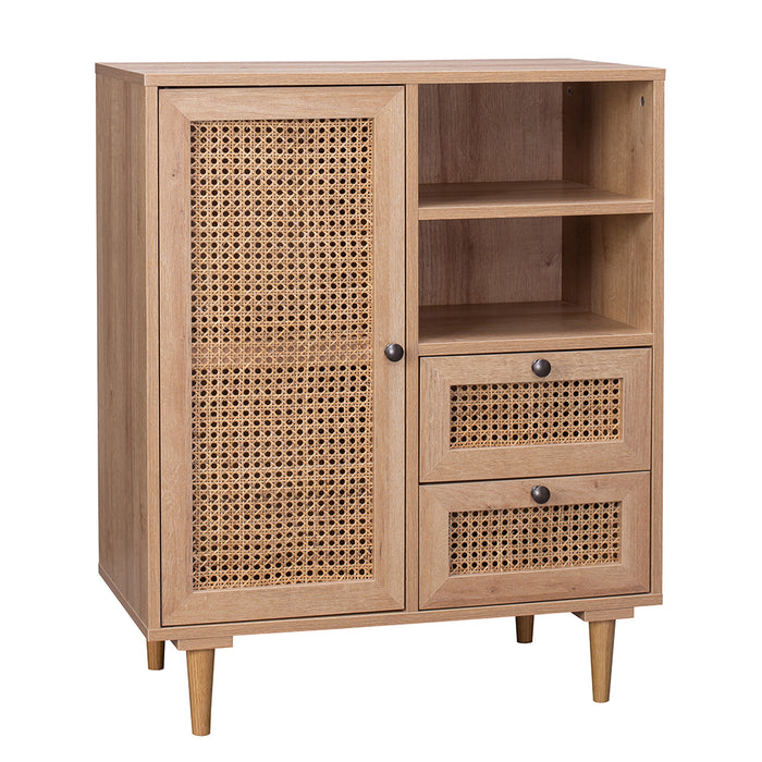 Porto Rattan 2 Draw Buffet Sideboard Storage Cabinet Table | Modern Wooden Hallway Storage Unit