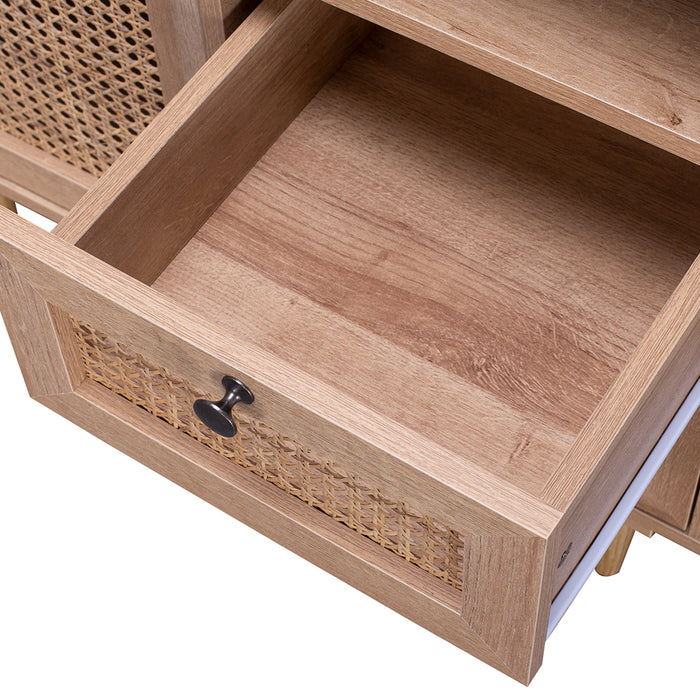 Porto Rattan 2 Draw Buffet Sideboard Storage Cabinet Table | Modern Wooden Hallway Storage Unit