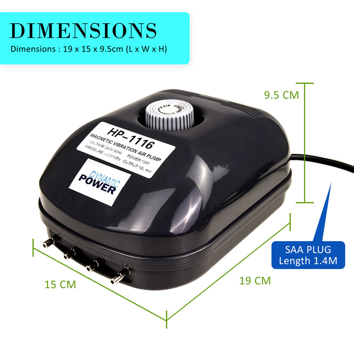 Aquarium Air Pump 4 Outlet 360L/H 13W Oxygen Hydroponic  by Dynamic Power
