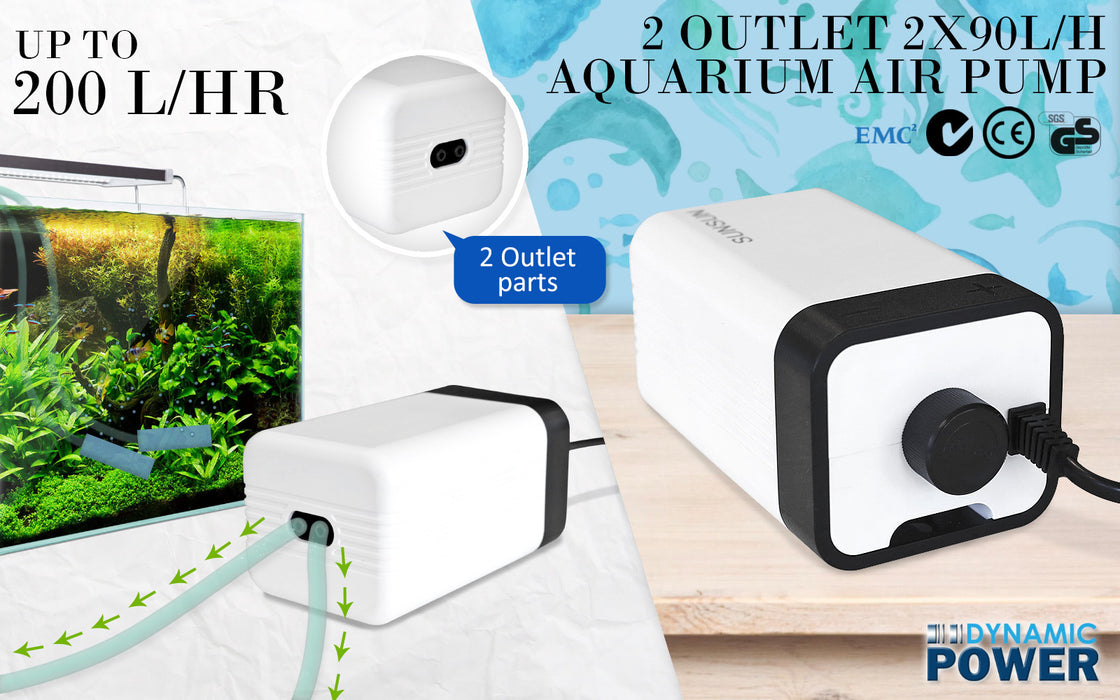 Aquarium Air Pump 2 Outlet 180L/H 4W Oxygen Hydroponic  by Dynamic Power