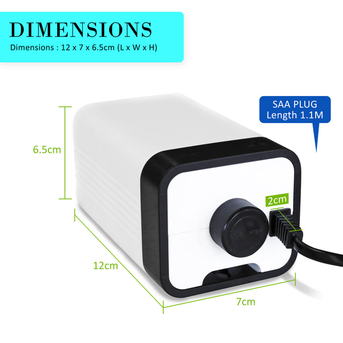 Aquarium Air Pump 2 Outlet 180L/H 4W Oxygen Hydroponic  by Dynamic Power