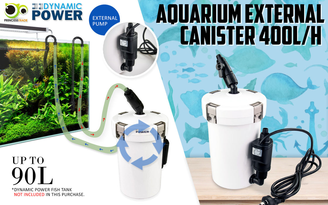 External Aquarium Canister Filter 400L/H by Dynamic Power